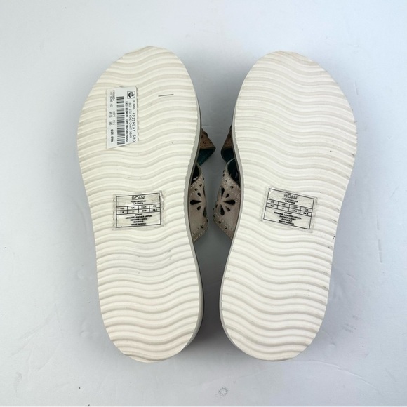 Roan Bed Stu Chant Sandals 7.5  Leather Brown Ivory Cutout Floral Slides Womens - Picture 4 of 8